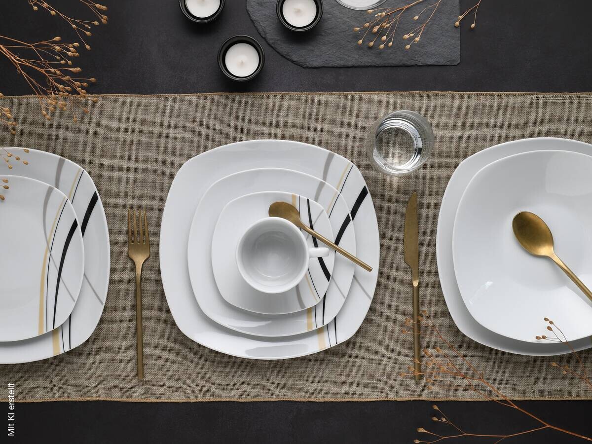 CreaTable Kombiservice Square City Line weiß Porzellan 30 tlg.