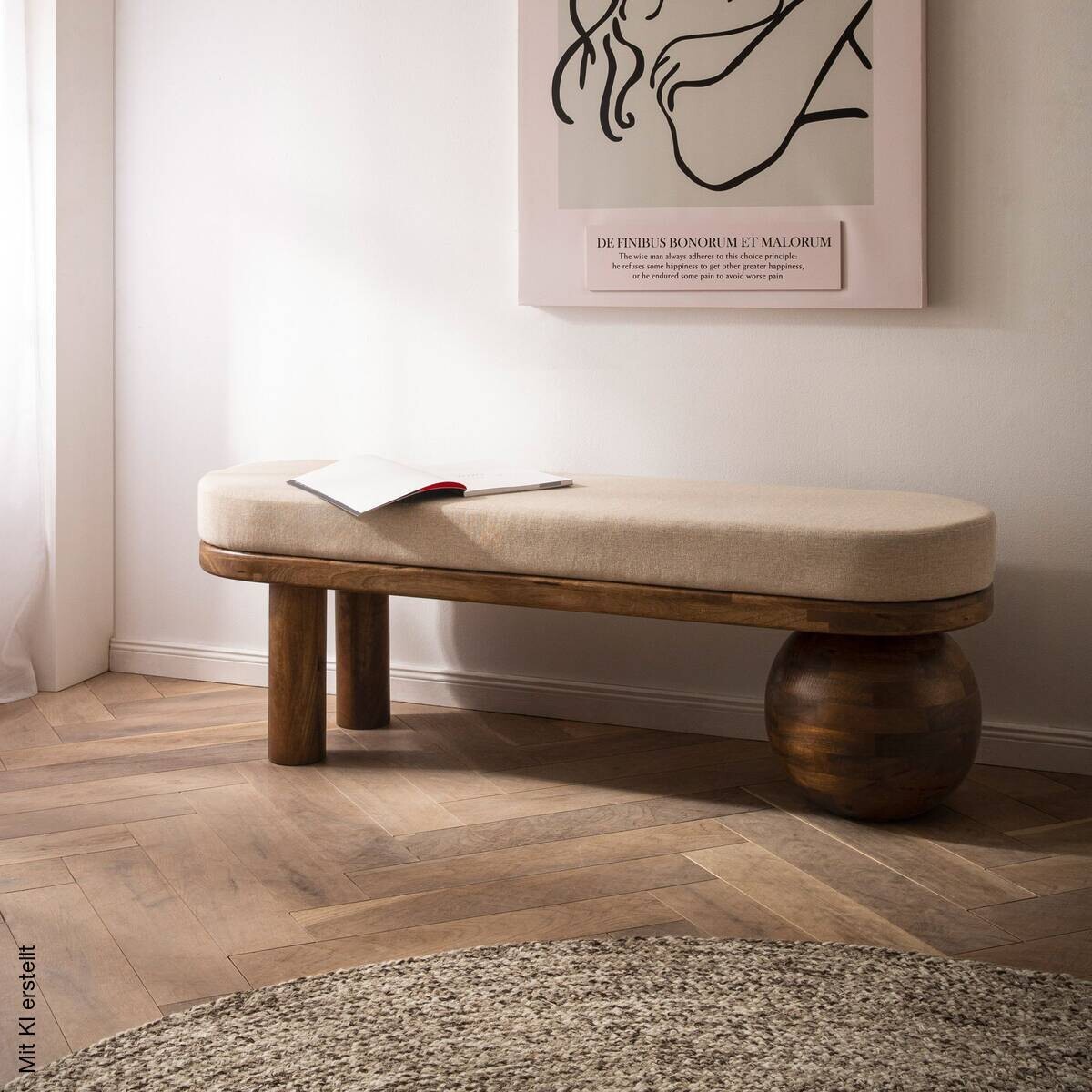 Sitzbank braun beige Mango Leder B/H/T: ca. 140x47,5x41,5 cm