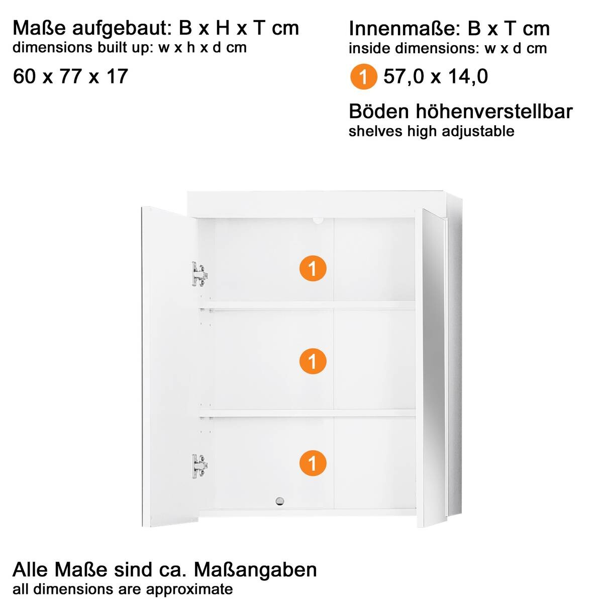 Spiegelschrank Amanda Asteiche Nachbildung B/H/T: ca. 60x77x17 cm
