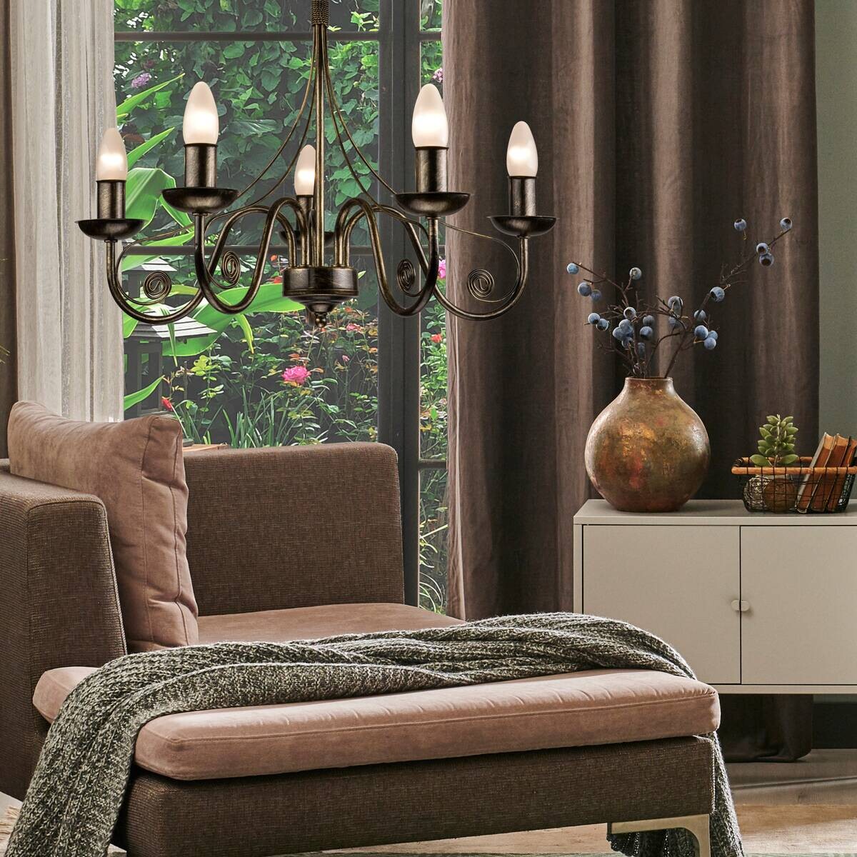 Lamkur Pendelleuchte Donato schwarz Stahl H/L: ca. 72x57 cm E27 5 Brennstellen