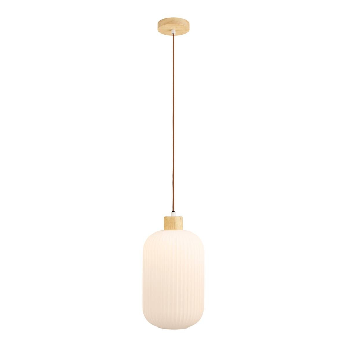 Housenordic Pendelleuchte Argalo weiß Holz Glas H/D: ca. 38x20 cm E27 1 Brennstellen
