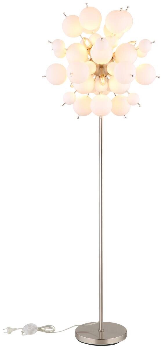 GLOBO Stehlampe nickel matt Metall Glas H/D: ca. 155x55 cm E14 6 Brennstellen