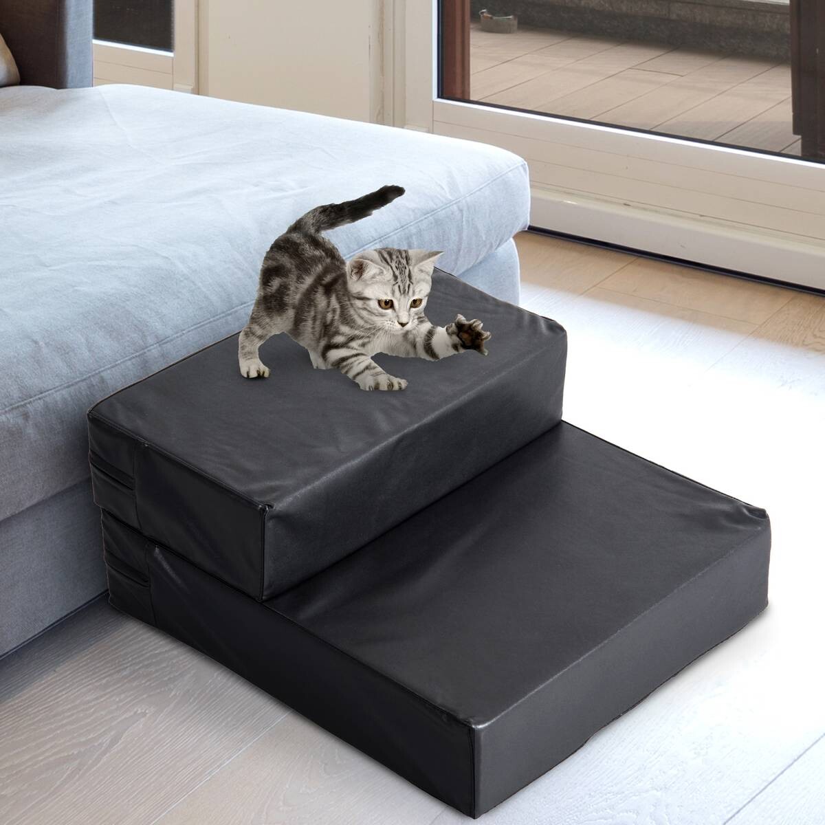 PawHut Hundetreppe schwarz Schaumstoff B/H/L: ca. 39x20x67 cm