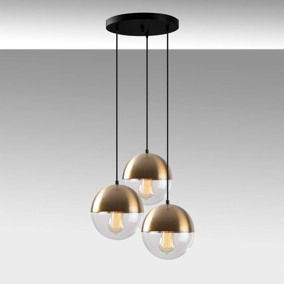 Opviq Pendelleuchte Bastos-6156 Metall Glas B/H/T/L/D: ca. 44x111x44x44x44 cm E27 3 Brennstellen