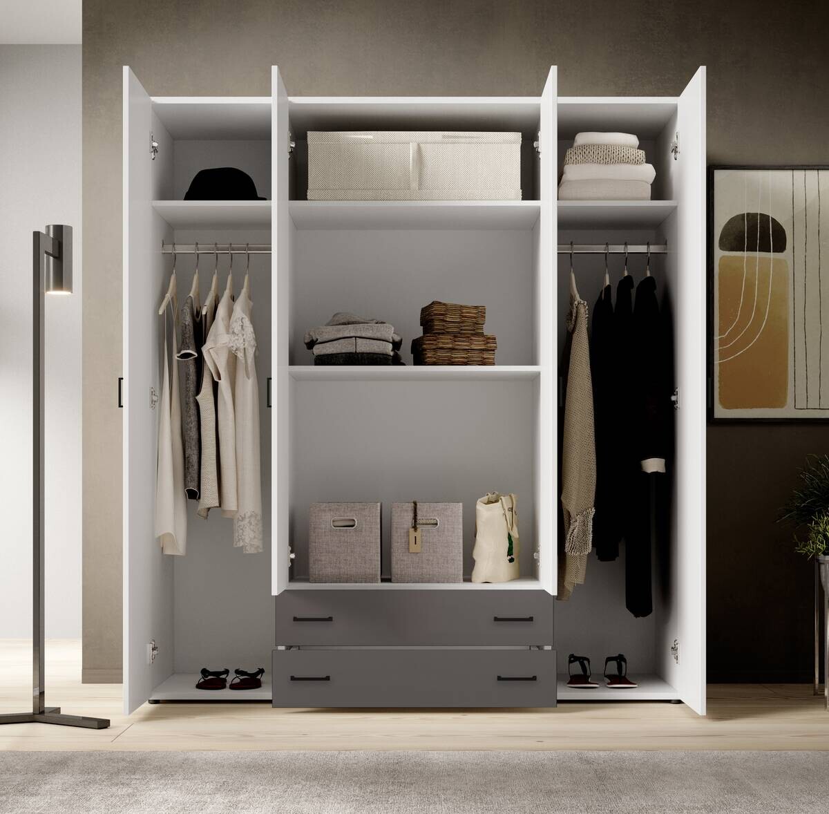 Kleiderschrank Base 4 weiß B/H/T: ca. 161x176x51 cm