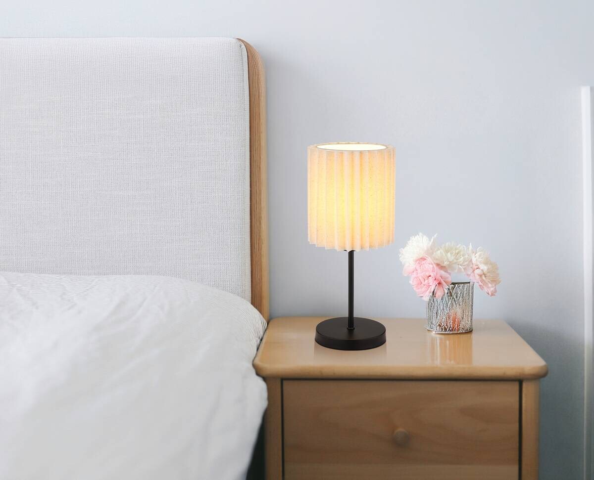 GLOBO Tischleuchte mattschwarz natur Textil Metall H/D: ca. 35x15 cm E14 1 Brennstellen
