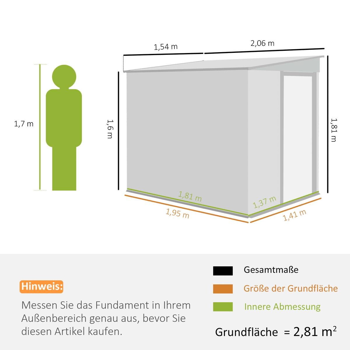 Outsunny Gerätehaus hellgrau B/H/L: ca. 206,5x181x154 cm