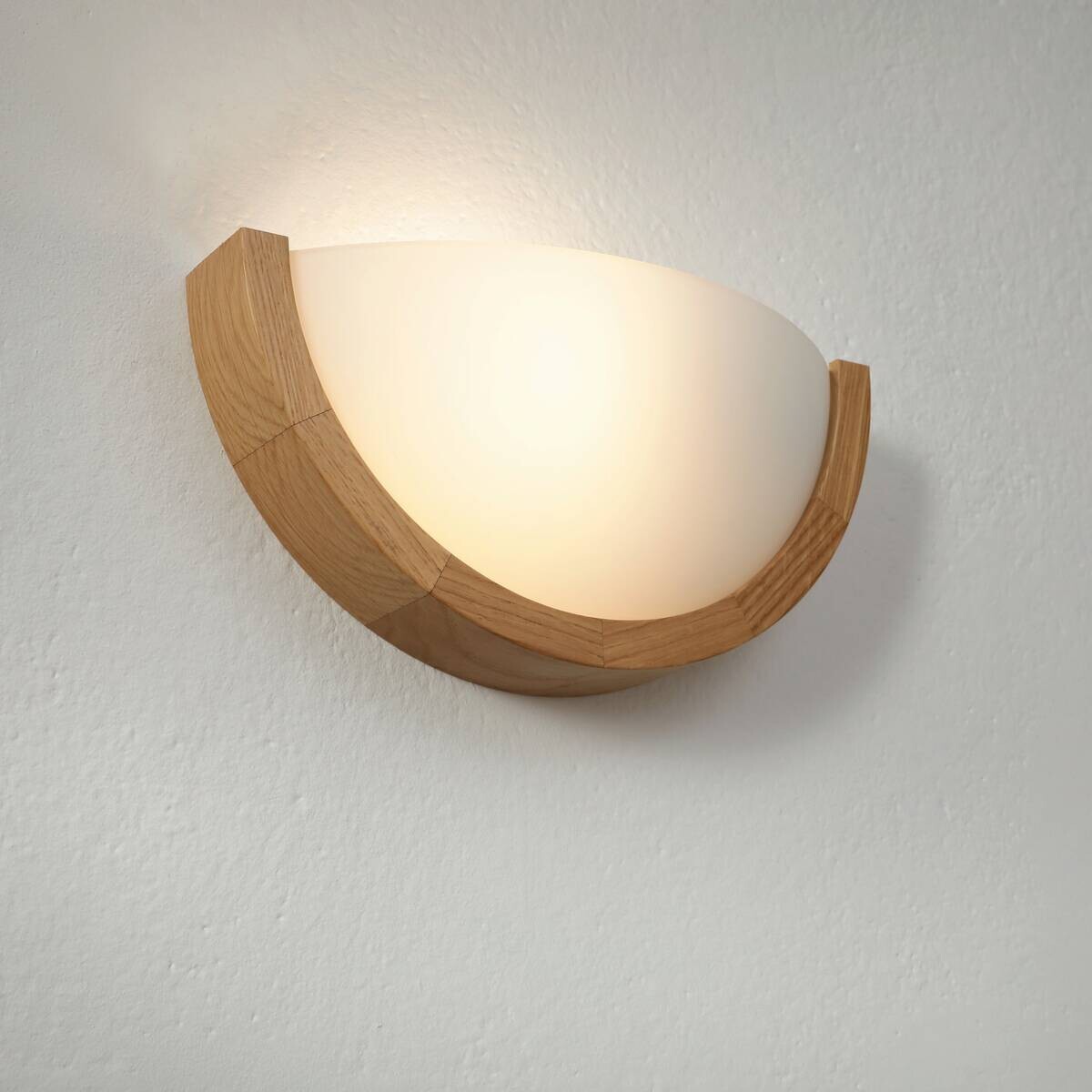 Lamkur Wandleuchte Eiche Holz Glas B/H/L: ca. 20x14x30 cm E27 1 Brennstellen