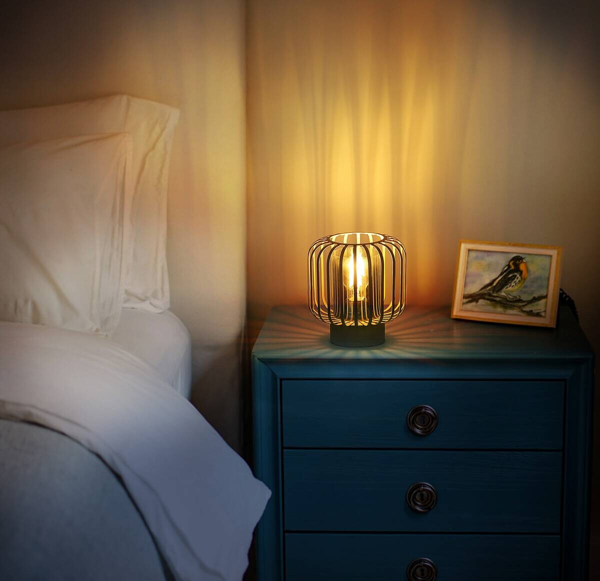 GLOBO Tischleuchte sand Metall H/D: ca. 19x18 cm E27 1 Brennstellen