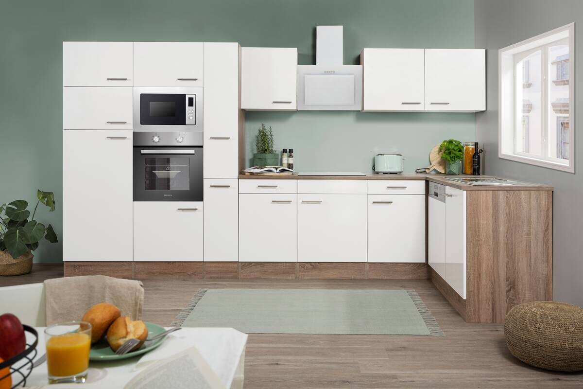 Respekta Winkelküche KBL370EYWMISGKE weiß B/H/T: ca. 370x205x172 cm