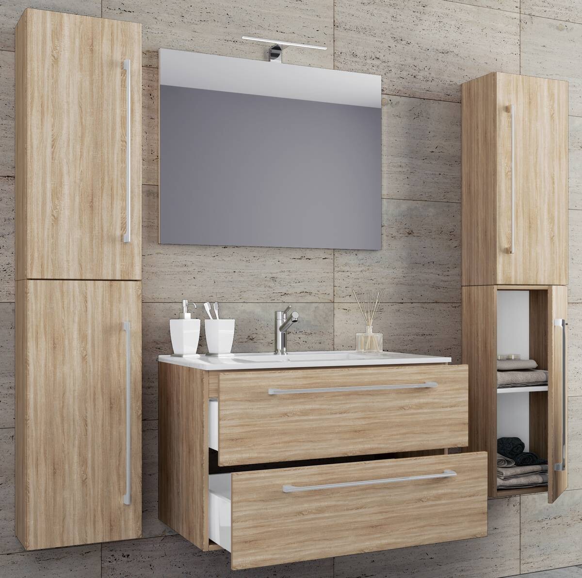 Waschplatz 5tlg-Badinos weiß Eiche Sonoma Nachbildung B/H/T: ca. 60x50x46 cm