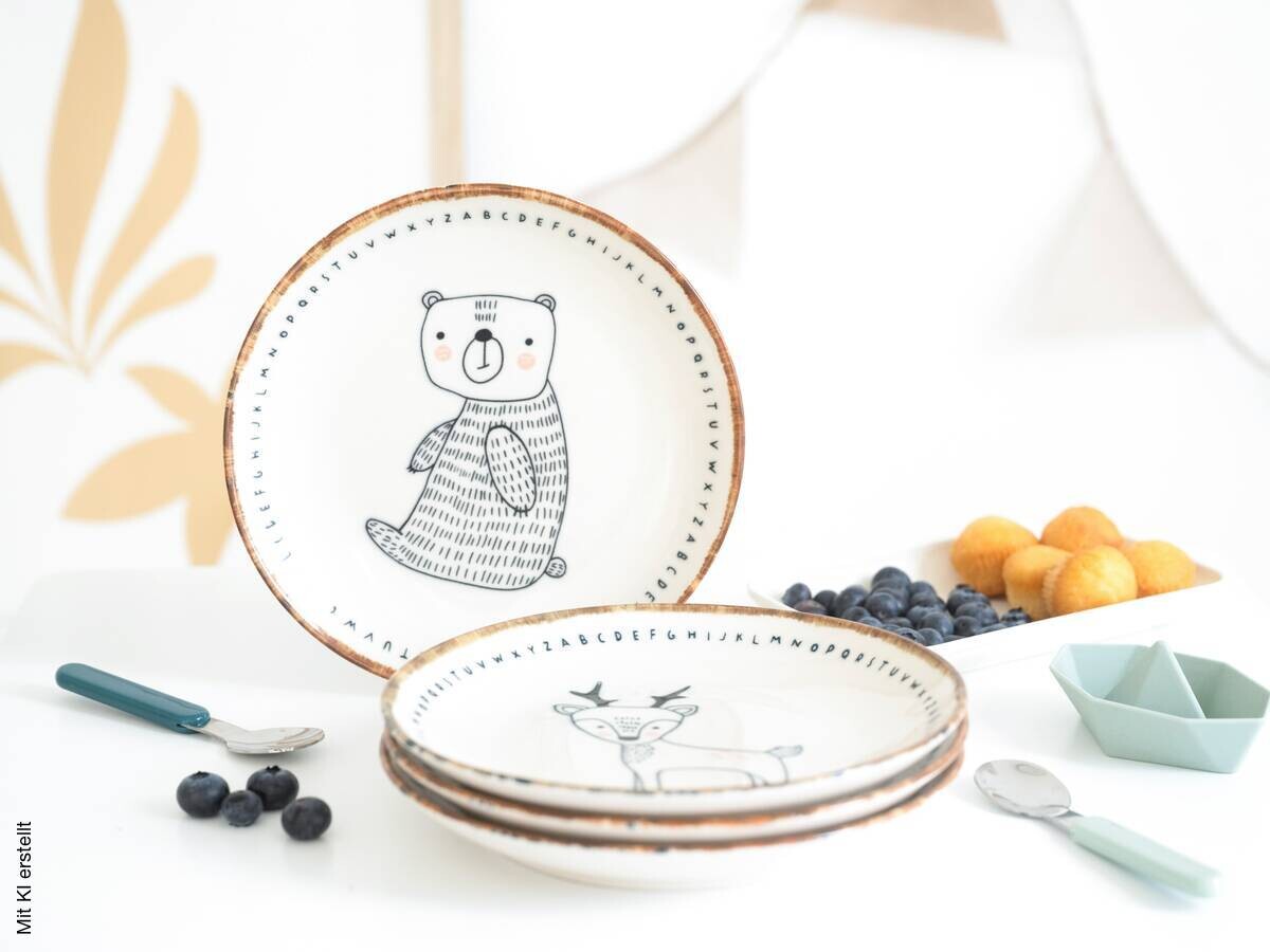 CreaTable Tellerset Freunde des Waldes braun Steinzeug D: ca. 21 cm