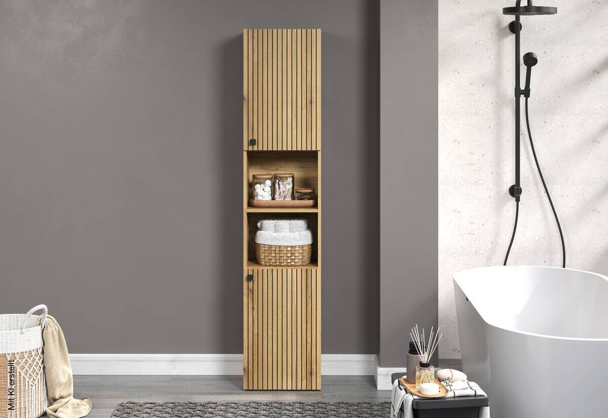 Hochschrank Pure Bliss Eiche Evoke Oak Nachbildung schwarz B/H/T: ca. 40x186x31 cm