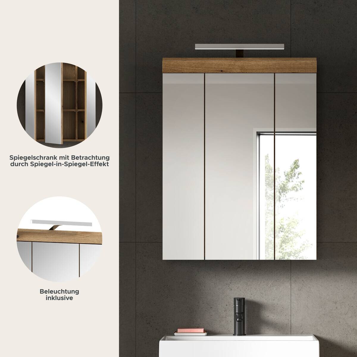 Spiegelschrank Scout Evoke Oak Nachbildung Spiegel B/H/T: ca. 60x79x18 cm