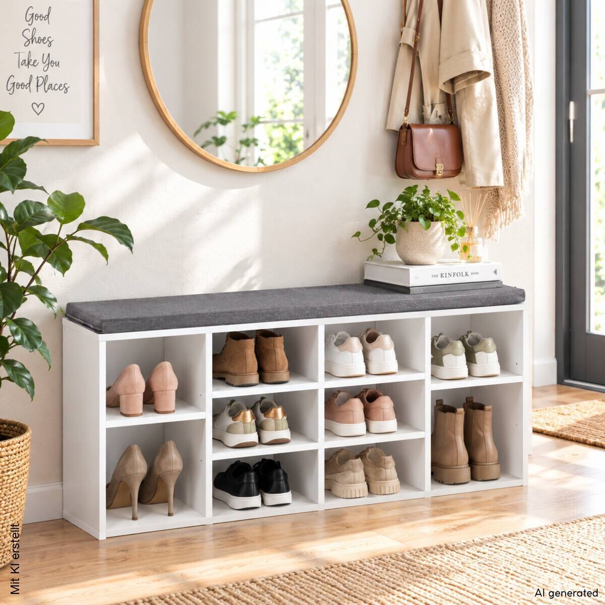 Kesper Schuhschrank mit Sitzkissen grau Textil B/H/L: ca. 29,5x48x1035 cm