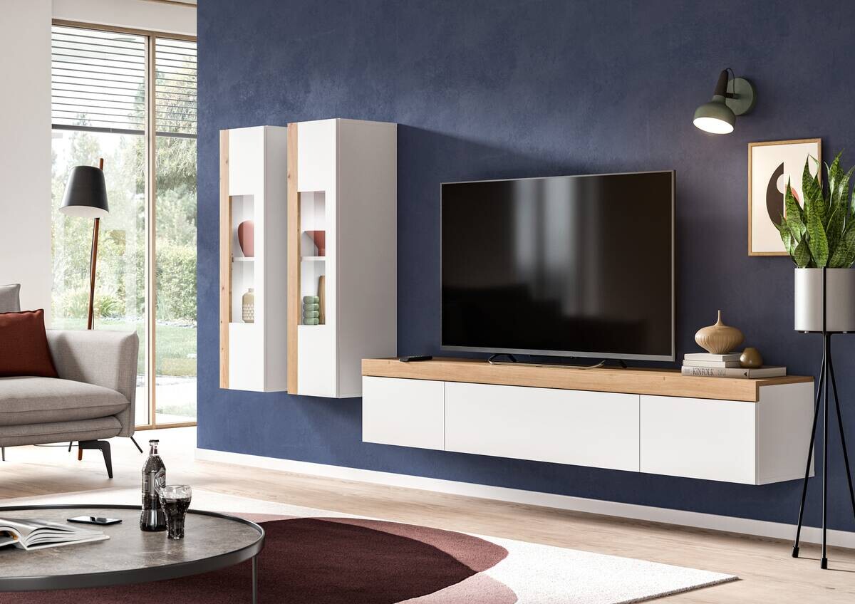 Wohnwand RUDA Artisan Oak Nachbildung weiß B/H/T: ca. 225x34x33 cm
