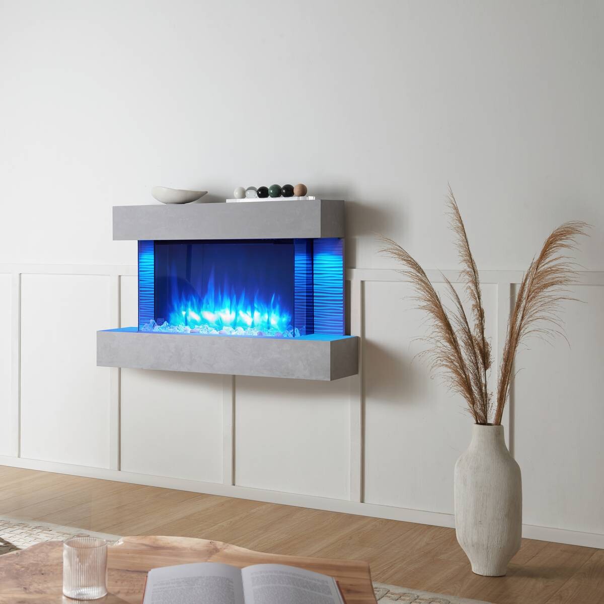 Balderia Wandkamin Elektrischer-Kamin Aidan grau MDF B/H/T: ca. 623x100x24 cm