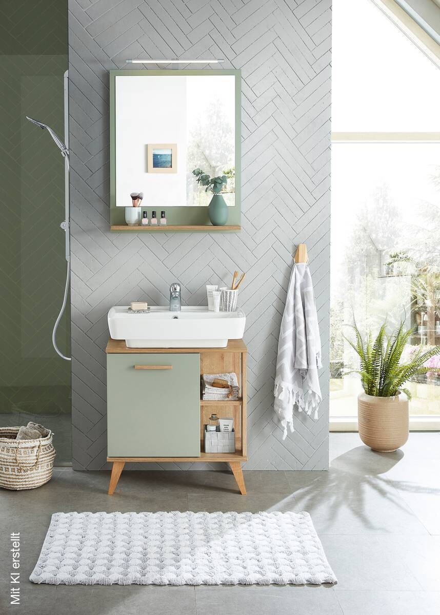 Badezimmer-Set Quickset 963 salbei Nachbildung Eiche Riviera Nachbildung B/H/T: ca. 60,5x200x33 cm