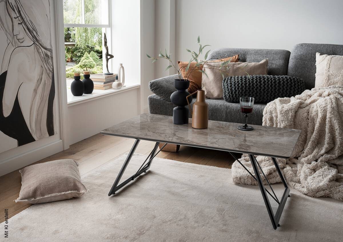 Couchtisch Chloe grau Keramik Hochglanz Nachbildung B/H/T: ca. 110x42x60 cm