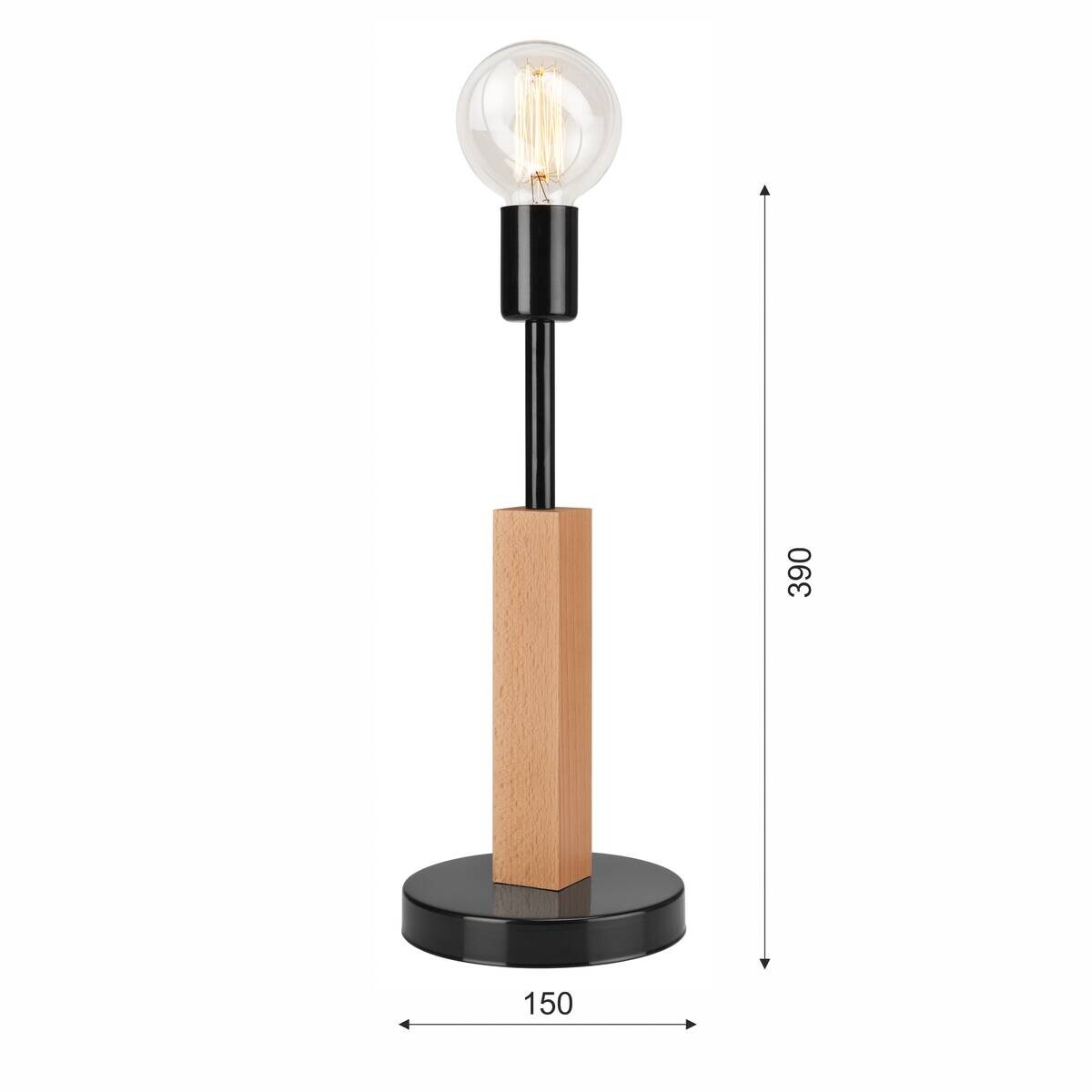 Lamkur Tischlampe schwarz Holz Stahl B/H/L: ca. 19x17x44 cm E27 1 Brennstellen
