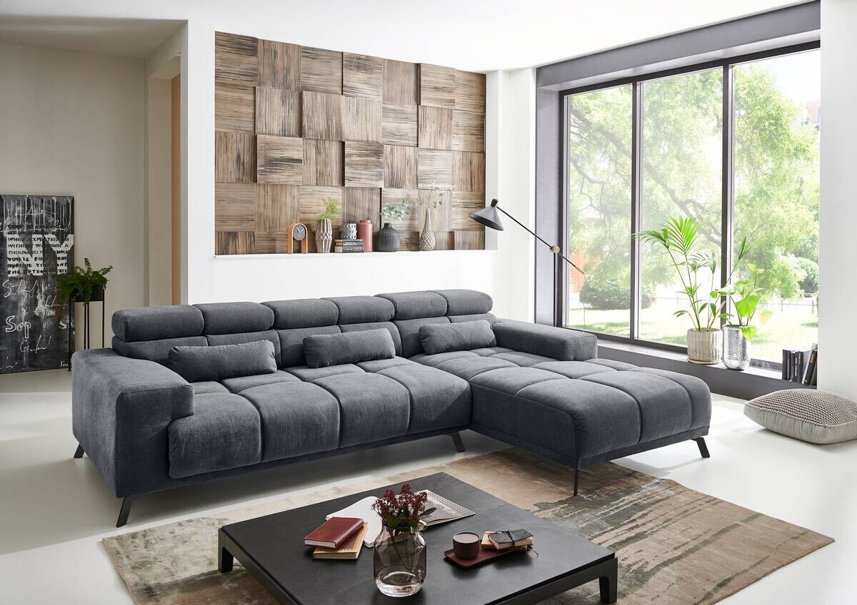 Ecksofa mit elektrischer Sitztiefenverstellung grau Polyester Nylon B/H/T: ca. 285x99x120 cm