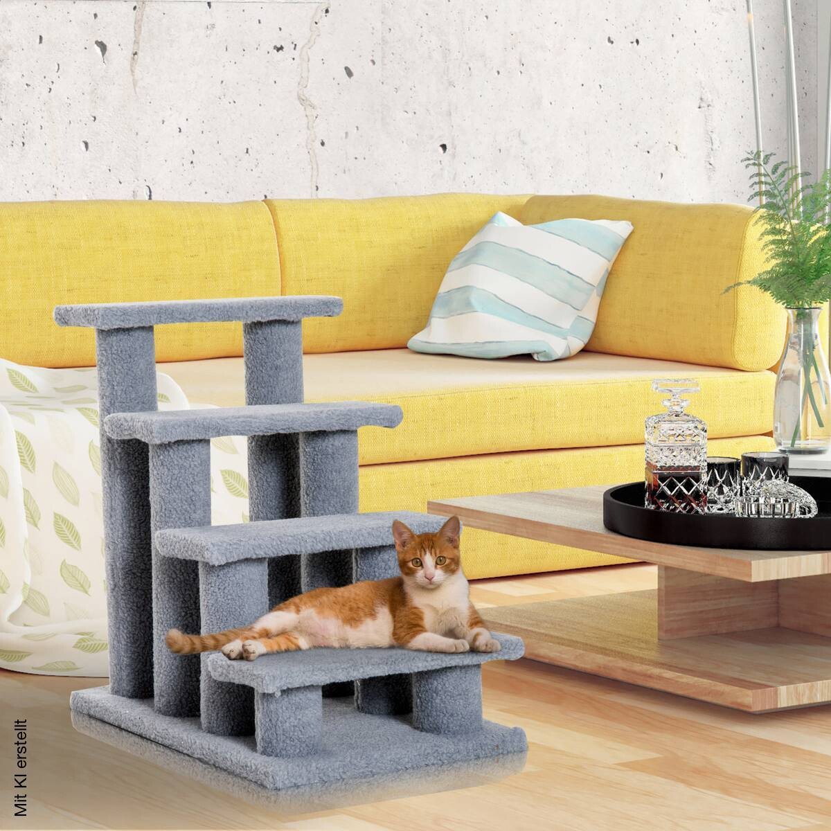 PawHut Katzentreppe grau Spanplatte B/H/L: ca. 43x60x64 cm