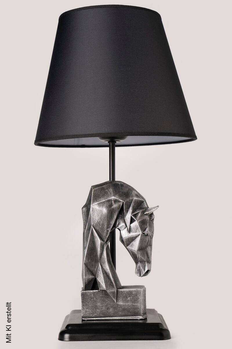 Opviq Tischleuchte schwarz silber Stoff Metall B/H/L: ca. 24x50x24 cm E27 1 Brennstellen