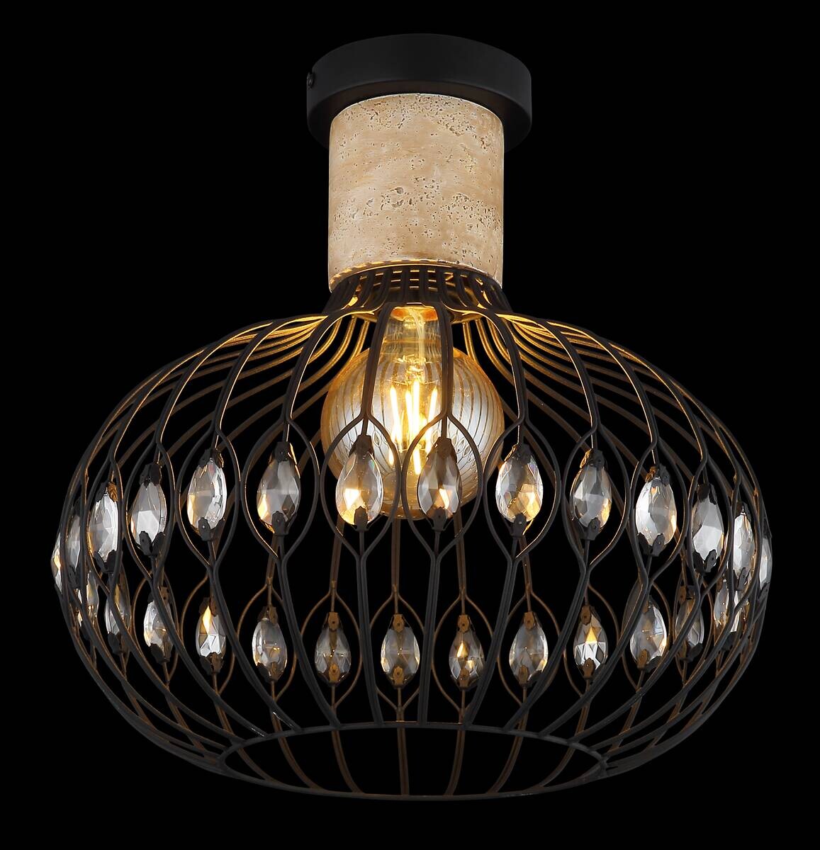 GLOBO Deckenleuchte mattschwarz Rauch grau Metall Glas H/D: ca. 36,5x38 cm E27 1 Brennstellen