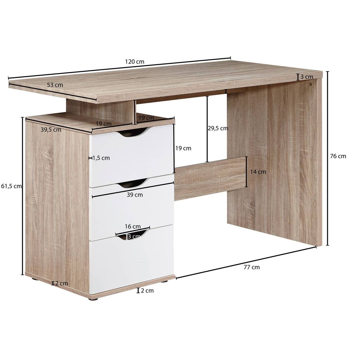 Schreibtisch Eiche Sonoma Nachbildung weiß B/H/T: ca. 120x76x53 cm