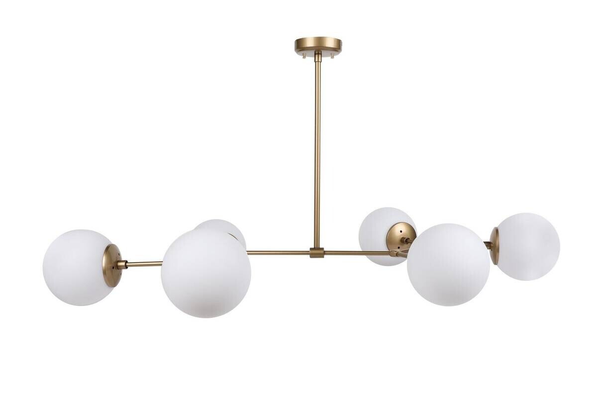 Opviq Pendelleuchte Damar-6322 weiß gelb Metall Glas B/H/T/L: ca. 100x48x58x100 cm E27 6 Brennstellen