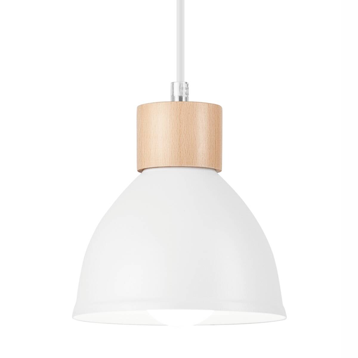 Lamkur Pendelleuchte weiß Stahl Holz B/H/L: ca. 13x82x48 cm E27 2 Brennstellen