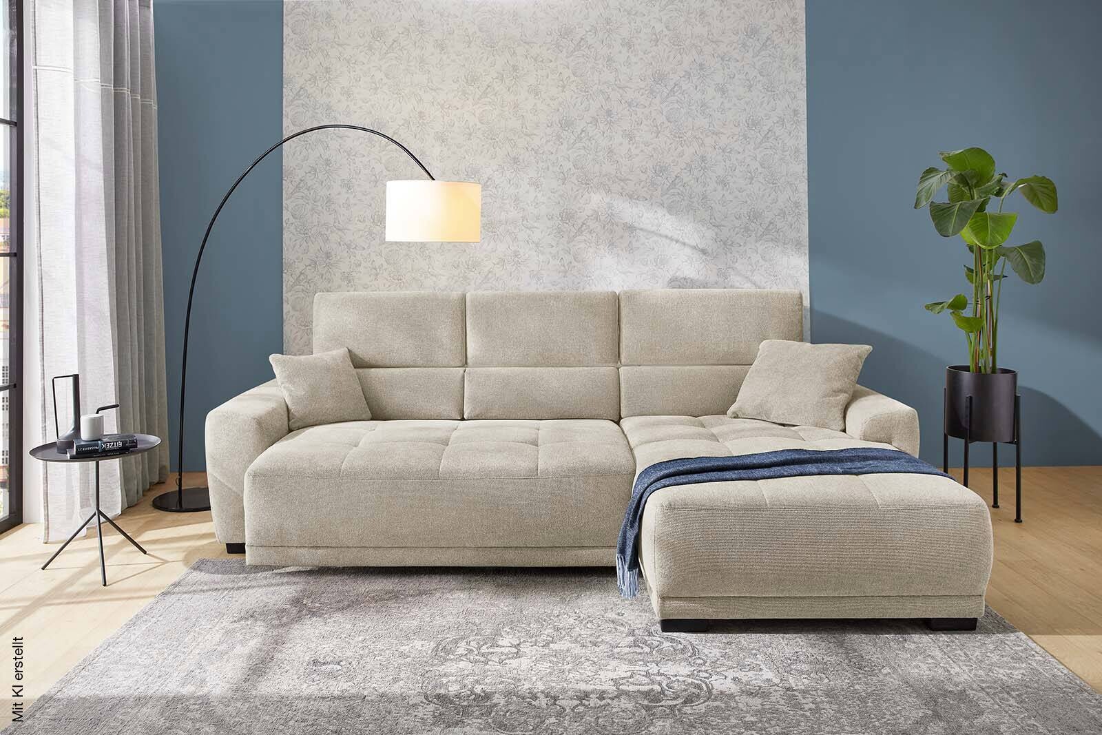 Ecksofa mit elektrischer Sitztiefenverstellung beige Microfaser B/H/T: ca. 296x105x200 cm