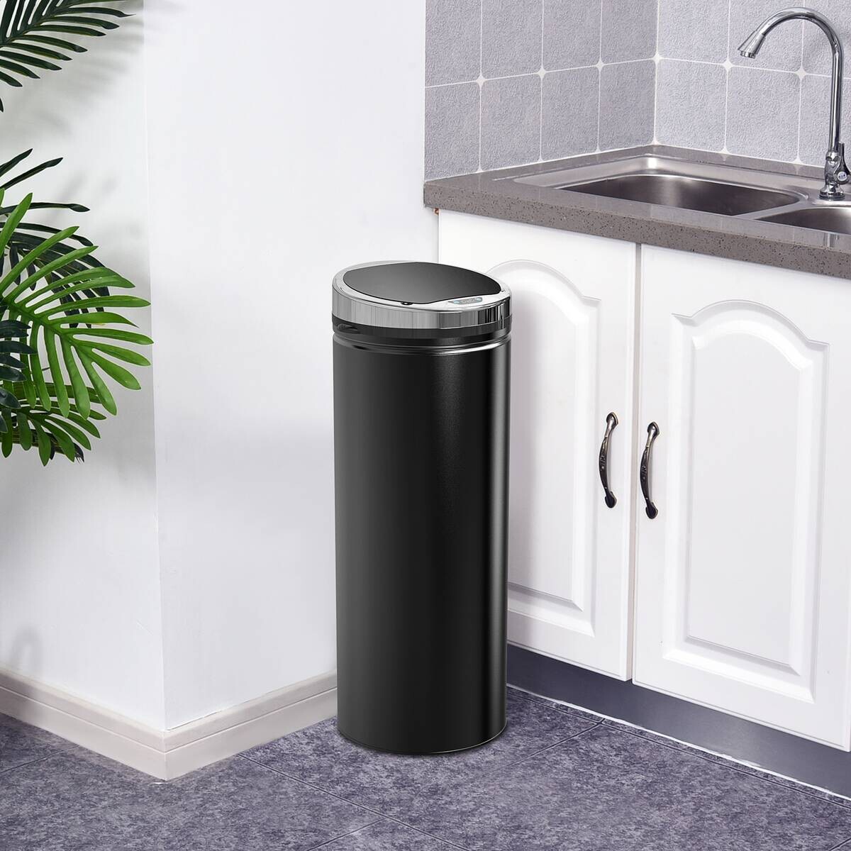 HOMCOM Automatik-Mülleimer 03-0046 schwarz Stahl Kunststoff Polypropylen B/H/L: ca. 30,5x30,5x81,5 cm