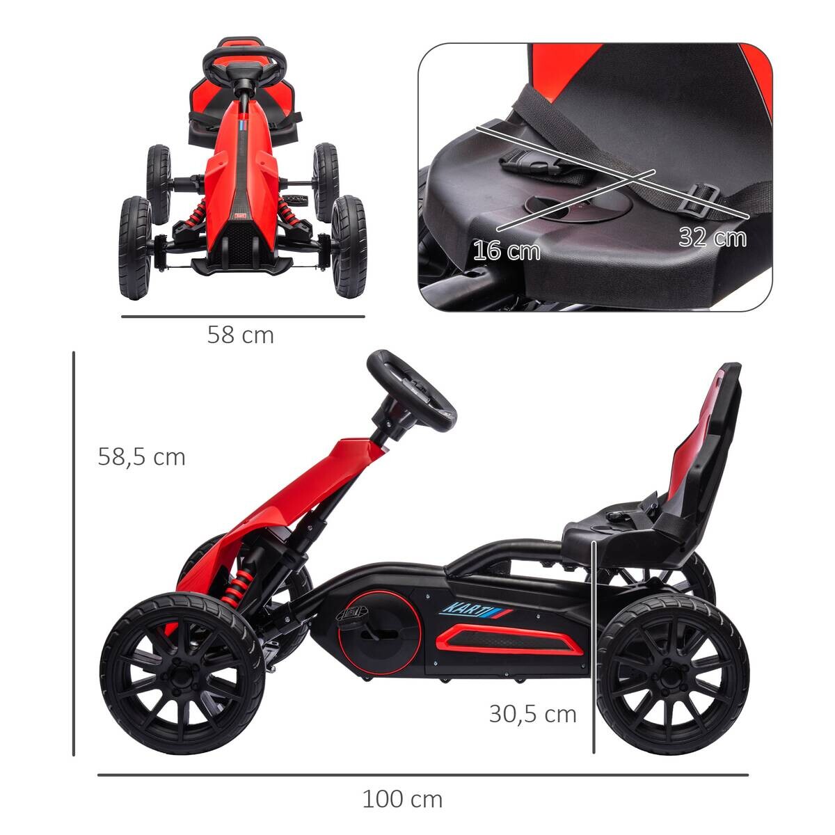 HOMCOM Go Kart rot B/H/L: ca. 58x58,5x100 cm