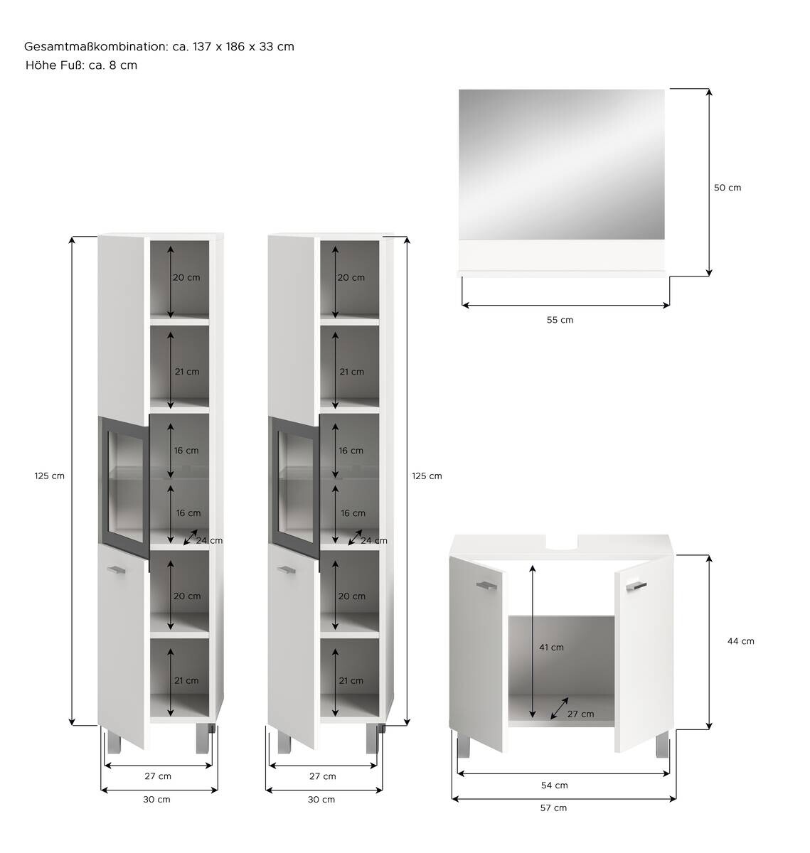 Badezimmer-Set BOSTON weiß schwarz B/H/T: ca. 137x186x33 cm