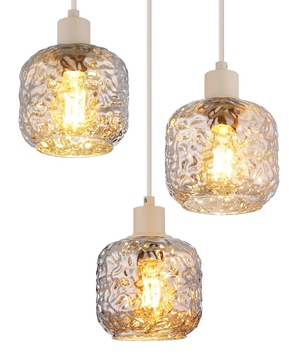 GLOBO Hängeleuchte Rauch beige Metall Glas B/H/L: ca. 34x24x34 cm E27 3 Brennstellen