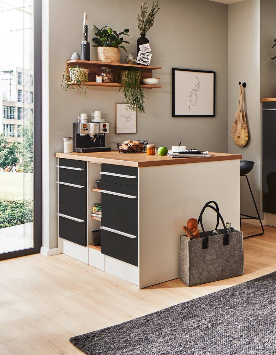 Respekta Inselküche Gabriel grau Hochglanz