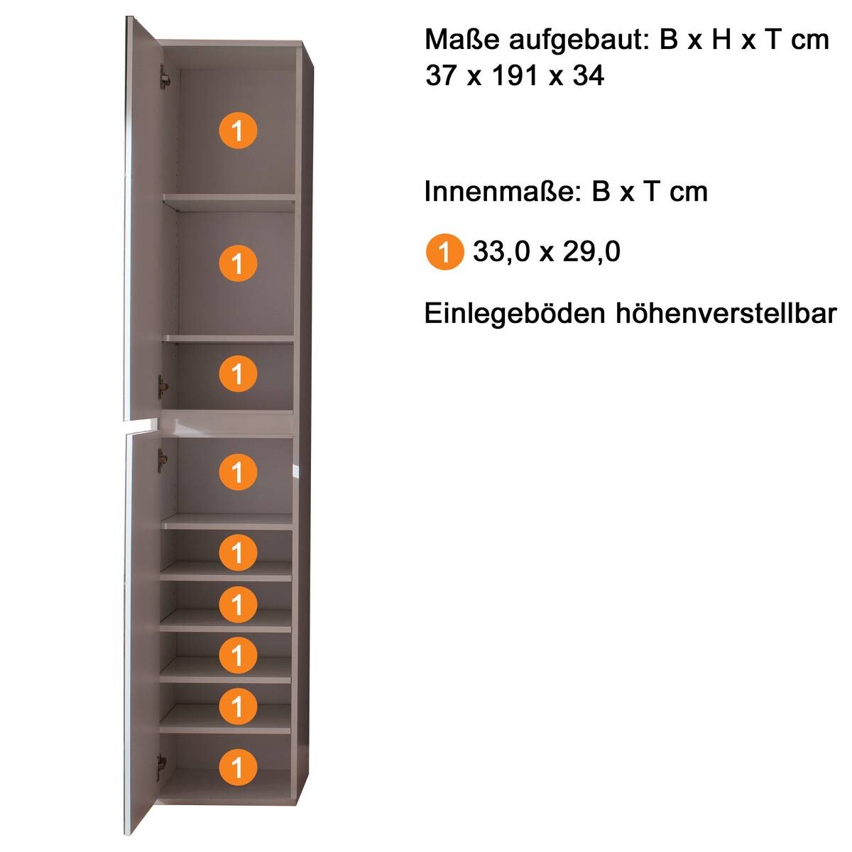 Garderobenschrank Mirror weiß B/H/T: ca. 37x191x34 cm