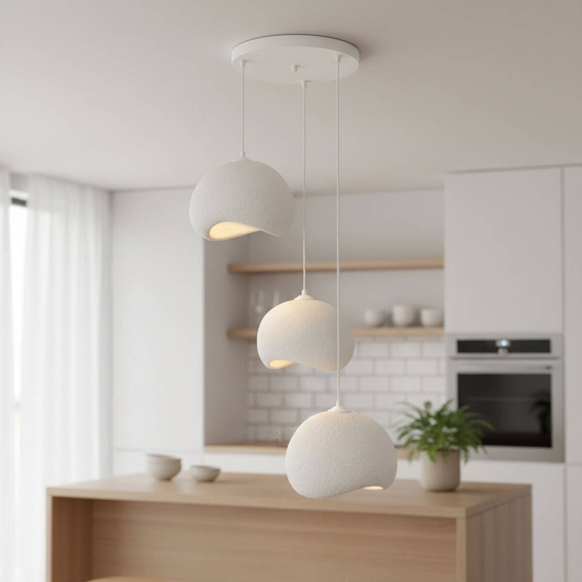 Opviq Pendelleuchte Yontu-15853 weiß Polyester-Mischgewebe Metall B/H/L: ca. 29x120x34 cm E27 3 Brennstellen