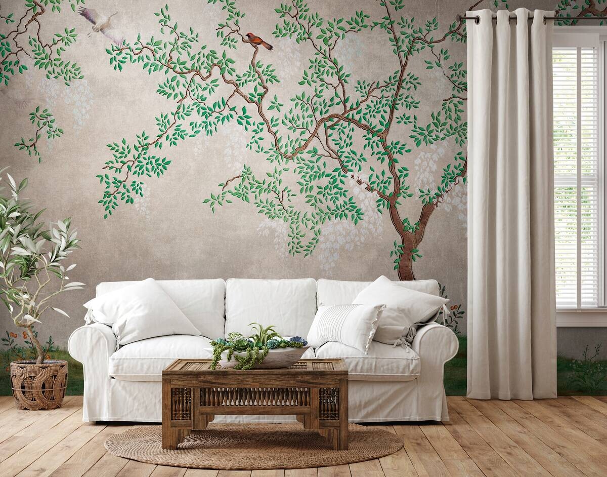 Livingwalls Fototapete Bäume grün braun beige B/L: ca. 280x371 cm