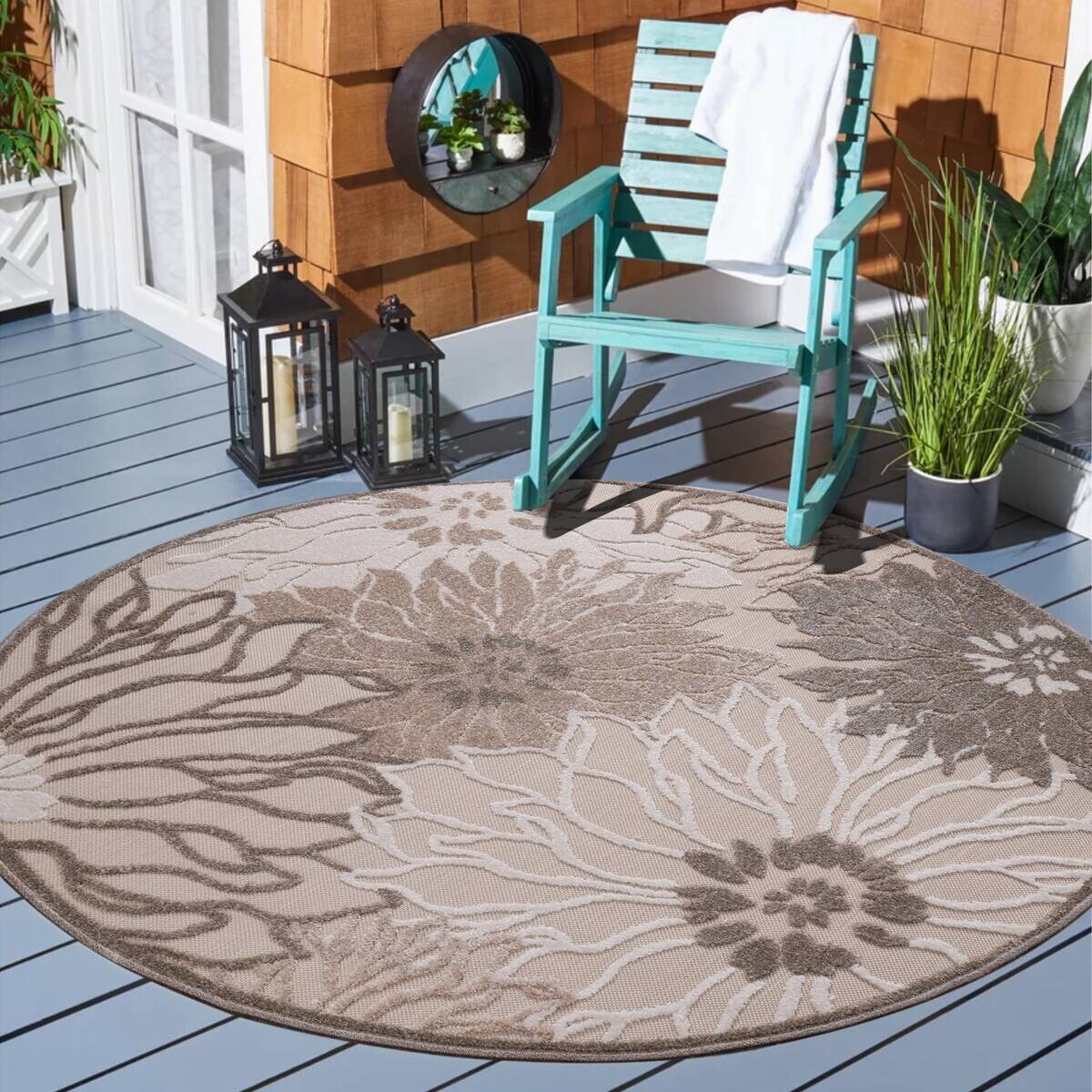 Sanat Outdoorteppich FLORAL creme B/L: ca. 200x200 cm