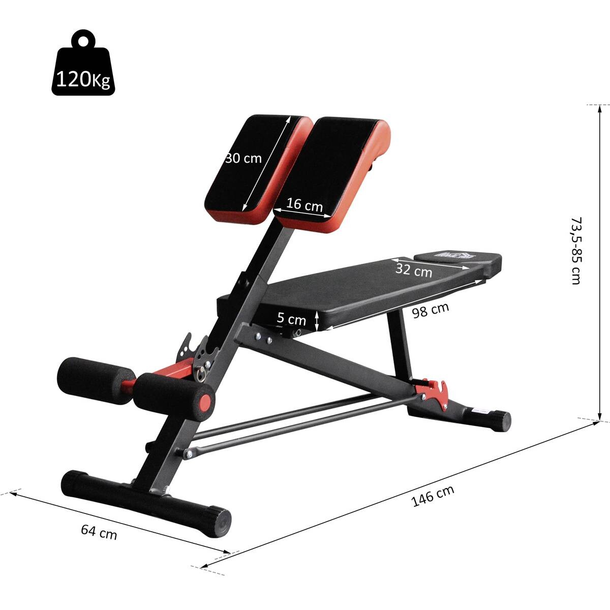 HOMCOM Trainingsbank schwarz Edelstahl B/H/T: ca. 64x85x146 cm