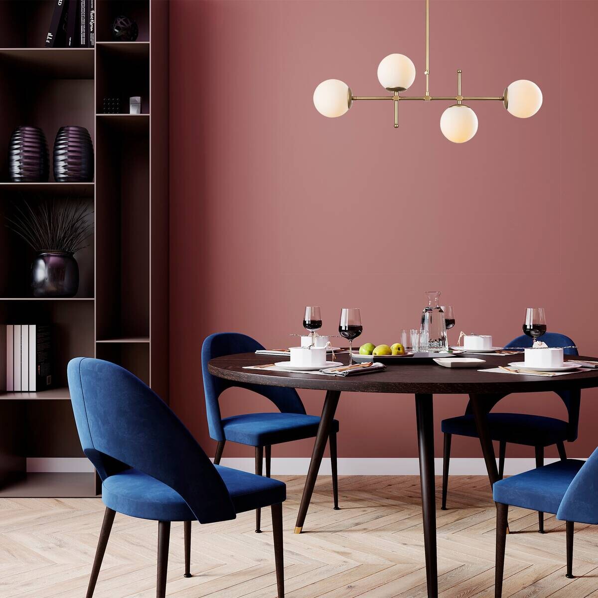 Opviq Pendelleuchte Mudon gold Glas B/H/T/L: ca. 108x82x15x108 cm E27 4 Brennstellen