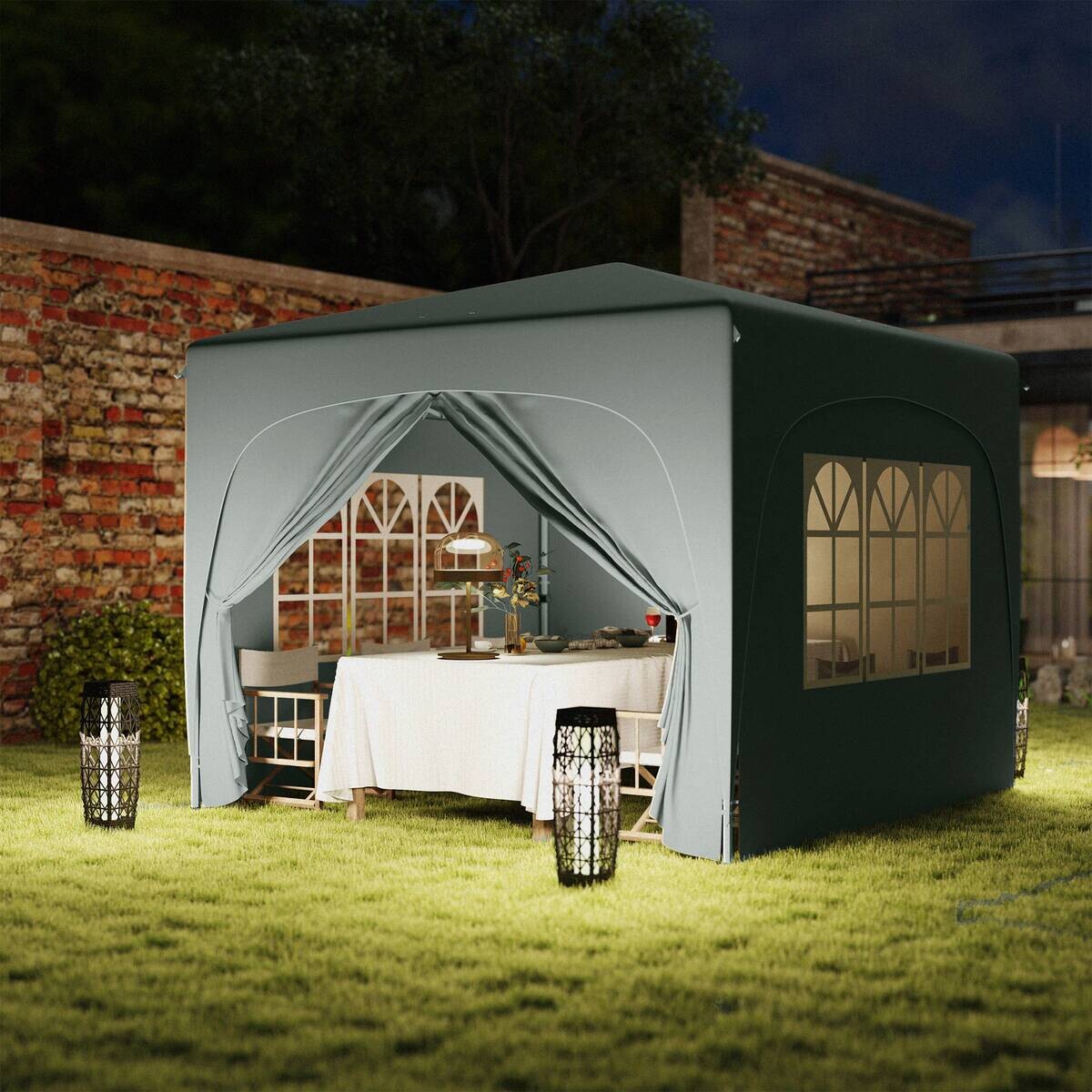 Outsunny Pavillon hellgrau Metall B/H/L: ca. 300x273x300 cm