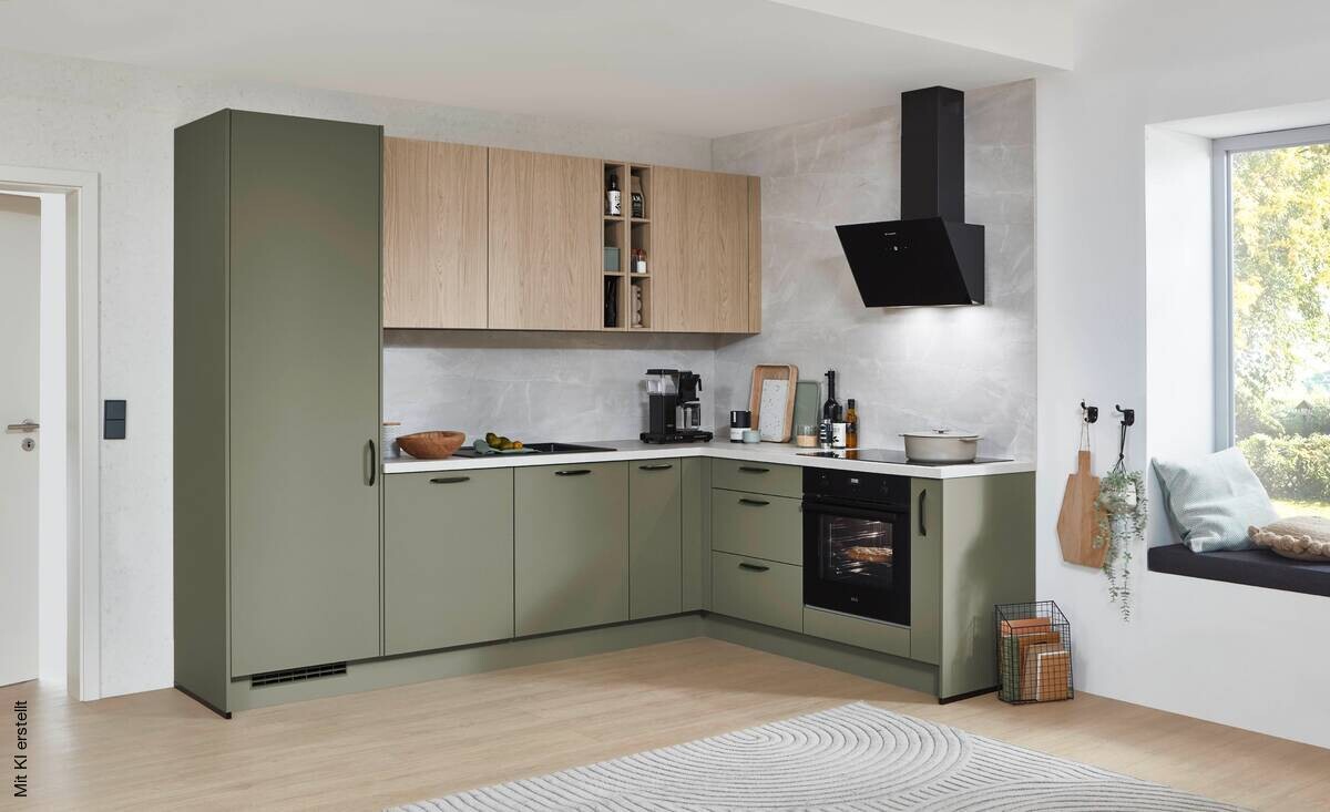 nobilia Winkelküche Senso olive Lack Premium Matt B/H/T: ca. 280x224x205 cm