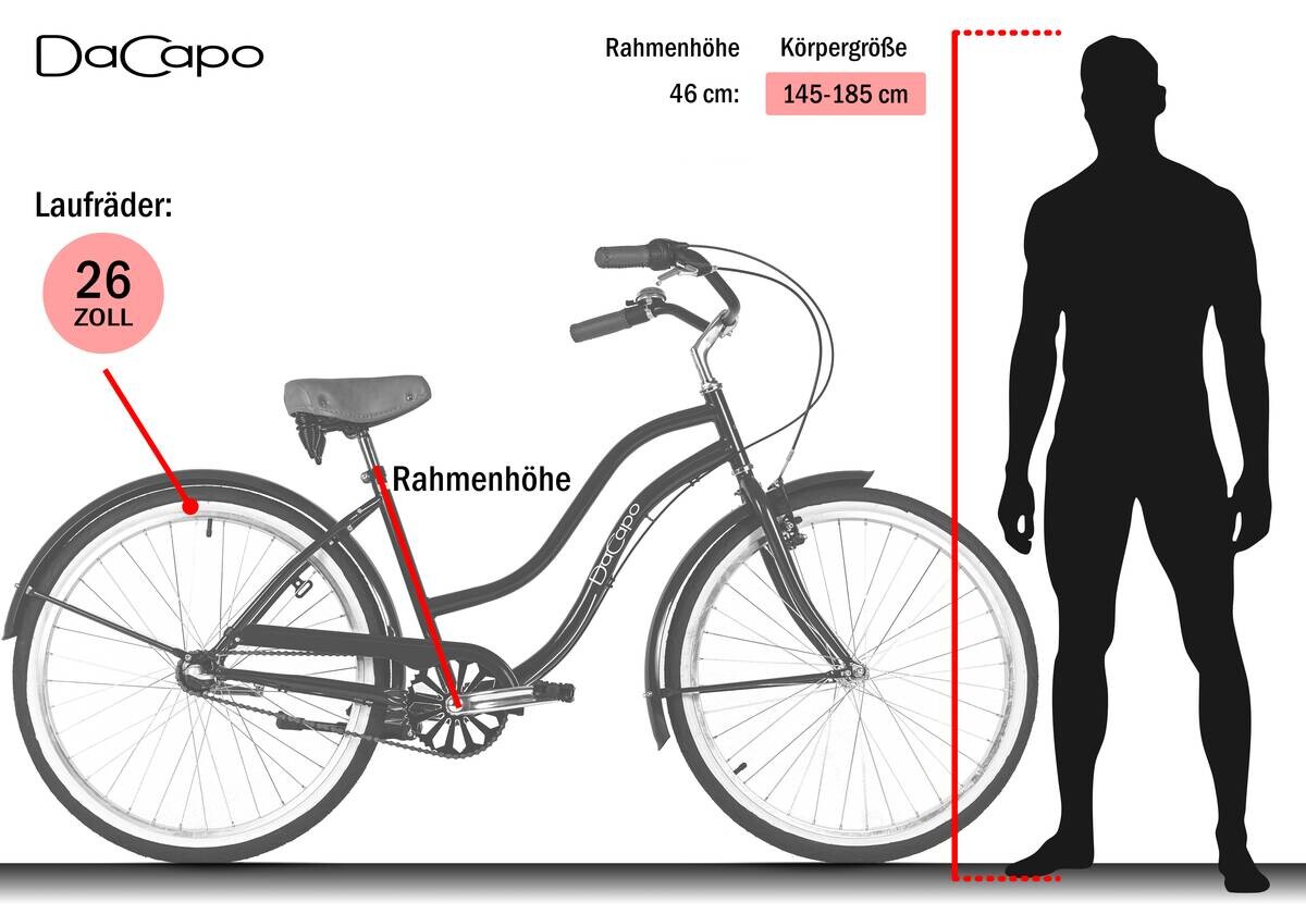 DaCapo City-Bike California 26 Zoll Rahmenhöhe 46 cm 3 Gänge blau blau ca. 26 Zoll