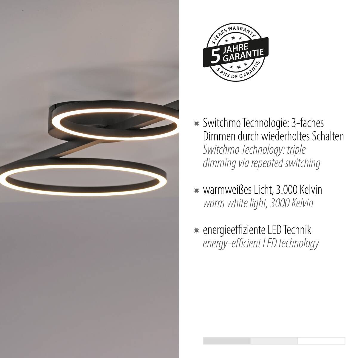 Just Light LED Deckenleuchte Mini-Ritus schwarz Metall H/L: ca. 7x120 cm 1 Brennstellen