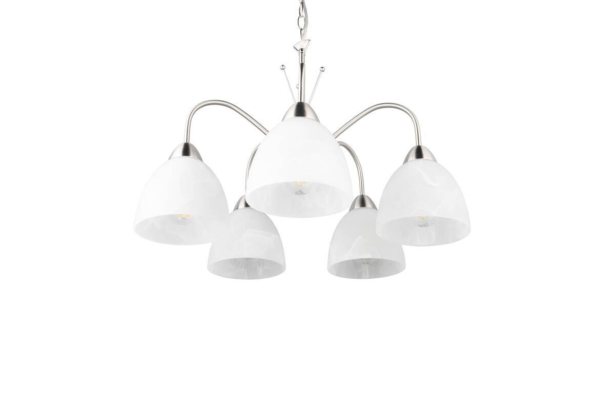 Reality Pendelleuchte Dobby R31055007 weiß nickel Glas Metall PVC H/D: ca. 150x55 cm E27 5 Brennstellen