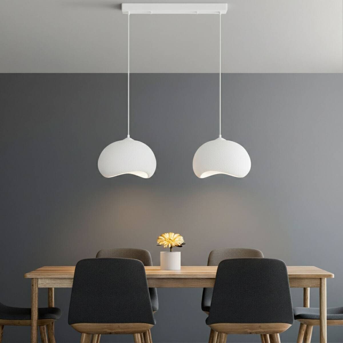 Opviq Pendelleuchte Yontu-15852-A weiß Metall Polyester-Mischgewebe B/H/L: ca. 29x120x34 cm E27 2 Brennstellen