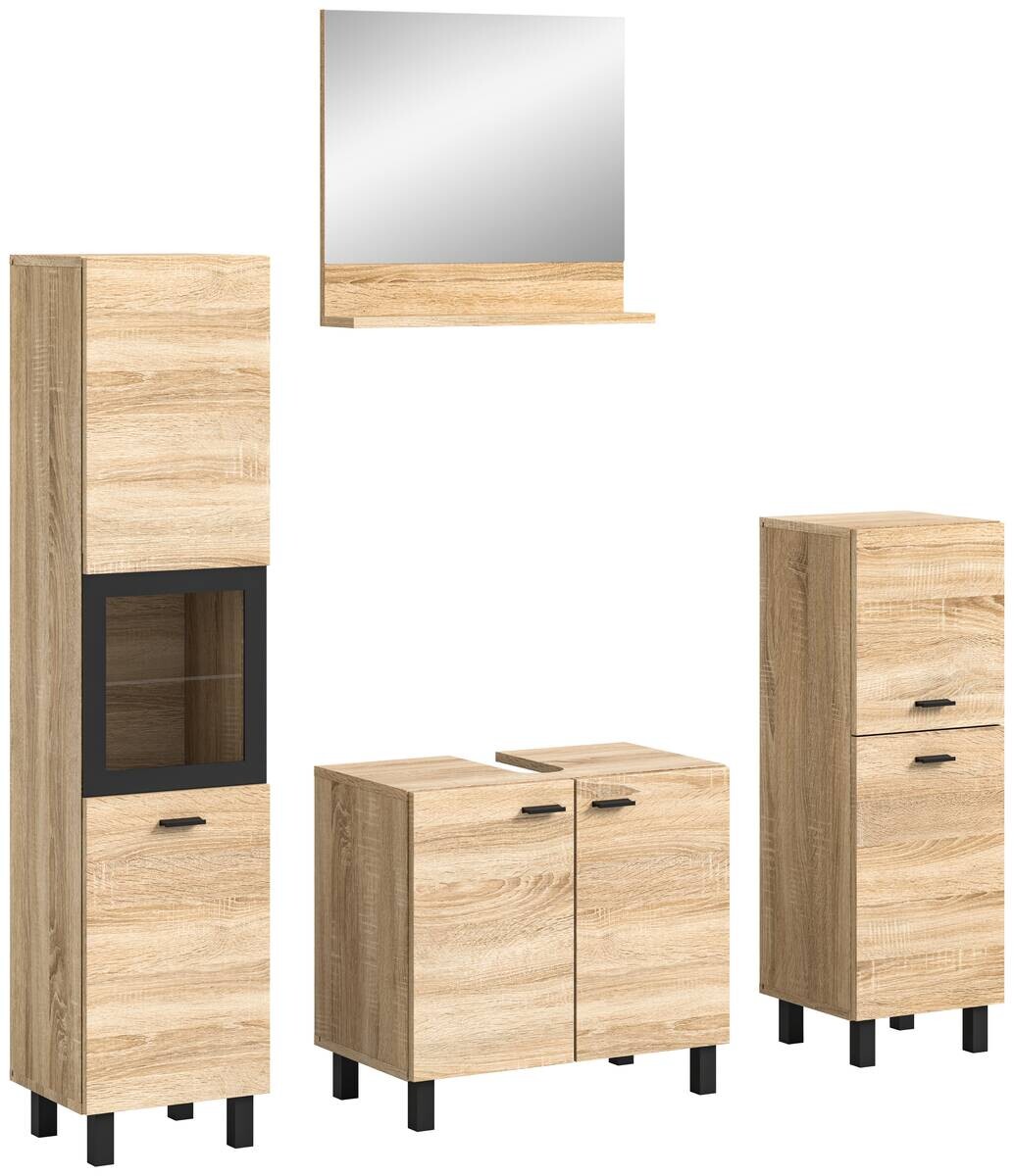 Badezimmer-Set BOSTON Eiche Sonoma Nachbildung schwarz B/H/T: ca. 137x186x33 cm